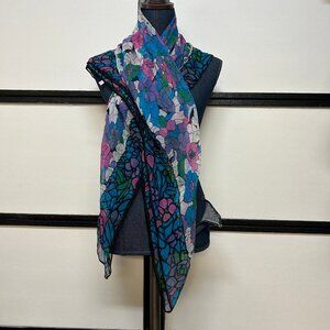Multicolor Silk Scarf, Square 42x42 Inch, Floral Design